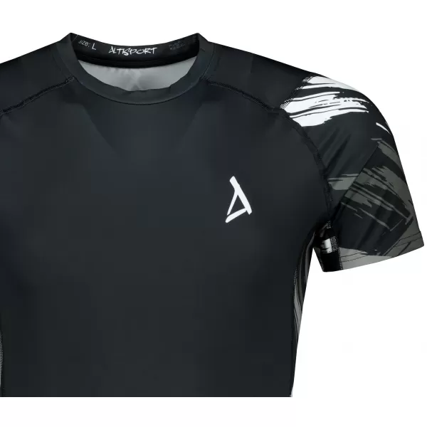  Hochwertiges Funktions-Kompressions-T-Shirt mit kurzen Ärmeln für Herren ALTISPORT VOJ/ALM039TR04 SCHWARZ UND WEIß 