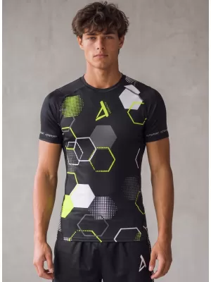 Hochwertiges Funktions-Kompressions-T-Shirt mit kurzen Ärmeln für Herren ALTISPORT VOJ/ALM037TR04 SCHWARZ UND GELB