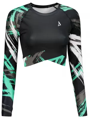 Hochwertiges Funktions-Crop-Top mit langen Ärmeln für Damen ALTISPORT VOJ/ALW039TR04 SCHWARZ/TÜRKIS