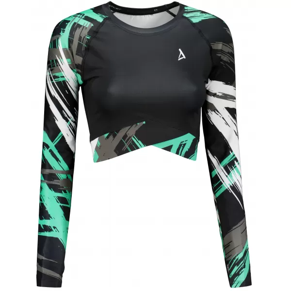  Hochwertiges Funktions-Crop-Top mit langen Ärmeln für Damen ALTISPORT VOJ/ALW039TR04 SCHWARZ/TÜRKIS 