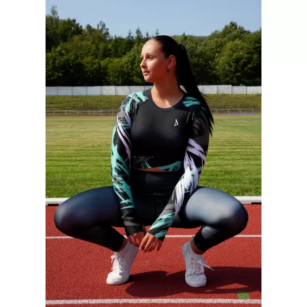  Hochwertiges Funktions-Crop-Top mit langen Ärmeln für Damen ALTISPORT VOJ/ALW039TR04 SCHWARZ/TÜRKIS 