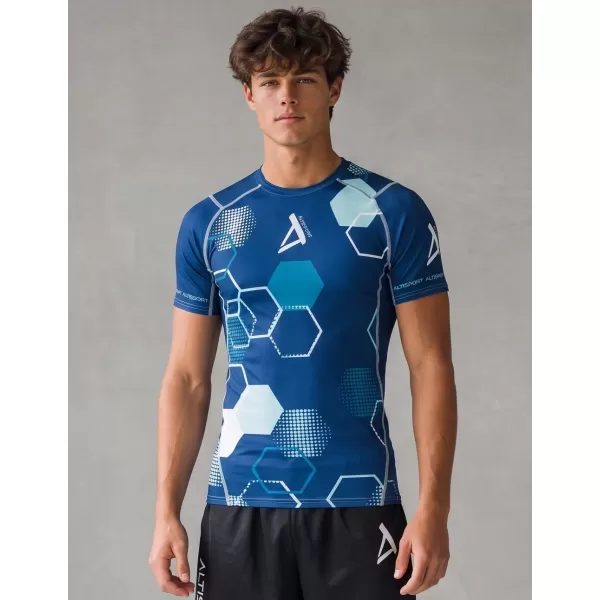  Hochwertiges Funktions-Kompressions-T-Shirt mit kurzen Ärmeln für Herren ALTISPORT VOJ/ALM037TR04 NAVY BLAU 