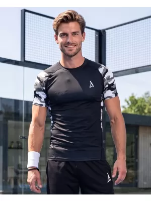 Hochwertiges Funktions-Kompressions-T-Shirt mit kurzen Ärmeln für Herren ALTISPORT VOJ/ALM038TR04 SCHWARZ UND WEIß