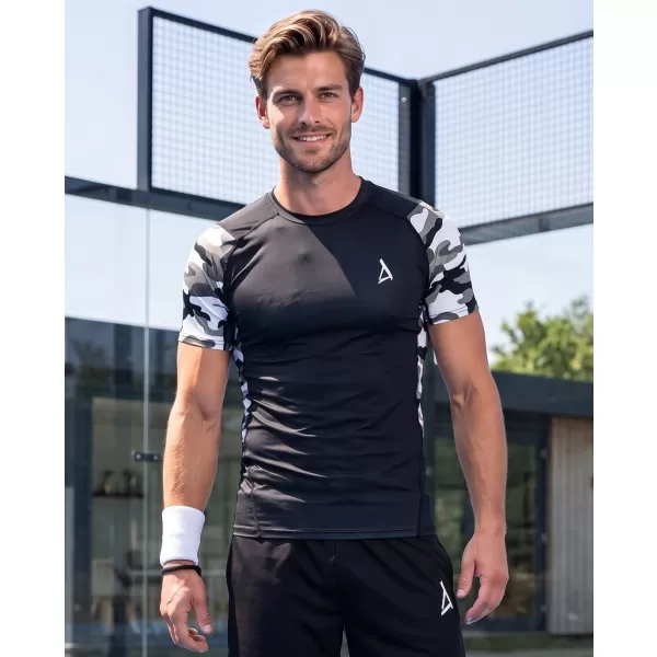  Hochwertiges Funktions-Kompressions-T-Shirt mit kurzen Ärmeln für Herren ALTISPORT VOJ/ALM038TR04 SCHWARZ UND WEIß 