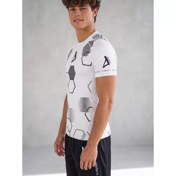  Hochwertiges Funktions-Kompressions-T-Shirt mit kurzen Ärmeln für Herren ALTISPORT VOJ/ALM037TR04 WEIß 