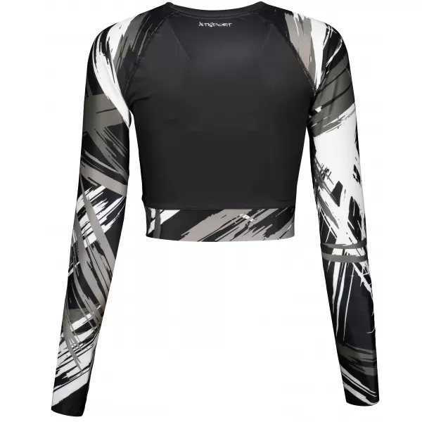  Hochwertiges Funktions-Crop-Top mit langen Ärmeln für Damen ALTISPORT VOJ/ALW039TR04 SCHWARZ-WEISS 