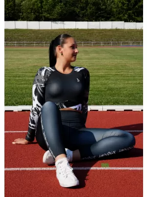 Hochwertiges Funktions-Crop-Top mit langen Ärmeln für Damen ALTISPORT VOJ/ALW039TR04 SCHWARZ-WEISS