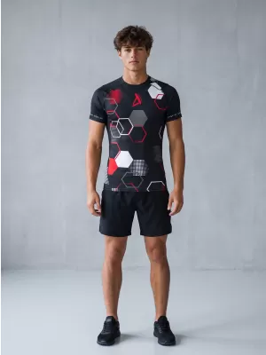 Hochwertiges Funktions-Kompressions-T-Shirt mit kurzen Ärmeln für Herren ALTISPORT VOJ/ALM037TR04 SCHWARZ UND ROT
