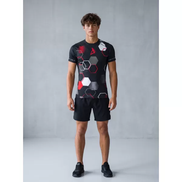  Hochwertiges Funktions-Kompressions-T-Shirt mit kurzen Ärmeln für Herren ALTISPORT VOJ/ALM037TR04 SCHWARZ UND ROT 