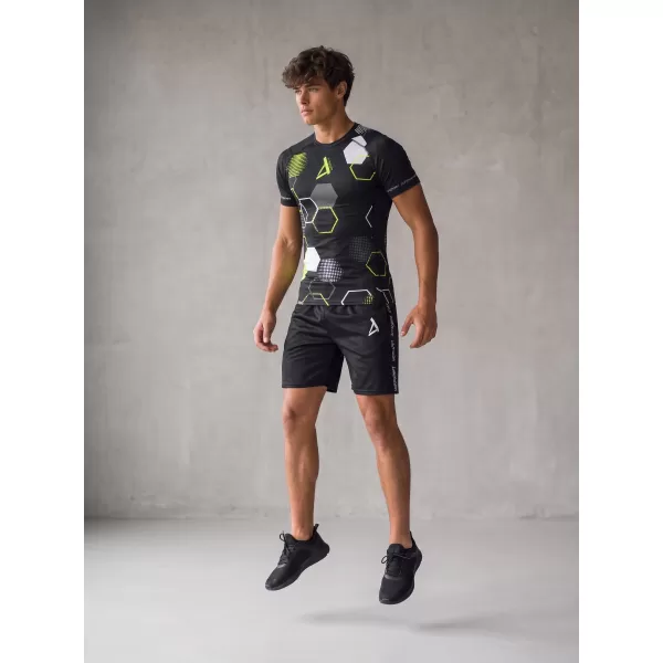  Hochwertiges Funktions-Kompressions-T-Shirt mit kurzen Ärmeln für Herren ALTISPORT VOJ/ALM037TR04 SCHWARZ UND GELB 