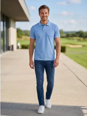 Herren-T-Shirt mit Kragen ALTISPORT NoPrint NP/ALM912 HIMMELBLAU