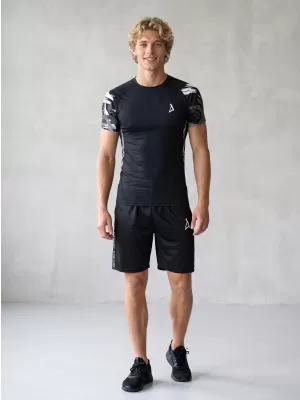 Hochwertiges Funktions-Kompressions-T-Shirt mit kurzen Ärmeln für Herren ALTISPORT VOJ/ALM039TR04 SCHWARZ UND WEIß