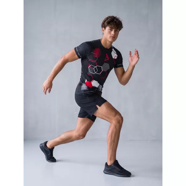  Hochwertiges Funktions-Kompressions-T-Shirt mit kurzen Ärmeln für Herren ALTISPORT VOJ/ALM037TR04 SCHWARZ UND ROT 