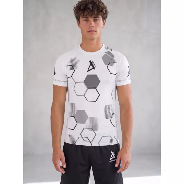  Hochwertiges Funktions-Kompressions-T-Shirt mit kurzen Ärmeln für Herren ALTISPORT VOJ/ALM037TR04 WEIß 