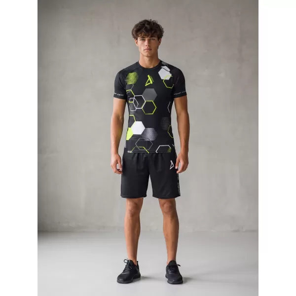  Hochwertiges Funktions-Kompressions-T-Shirt mit kurzen Ärmeln für Herren ALTISPORT VOJ/ALM037TR04 SCHWARZ UND GELB 