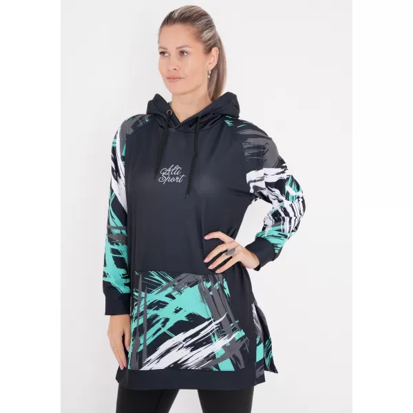  Funktionelles erweitertes Damen-Sweatshirt Premium ALTISPORT VOJ/ALW039MI03 SCHWARZ/TÜRKIS 