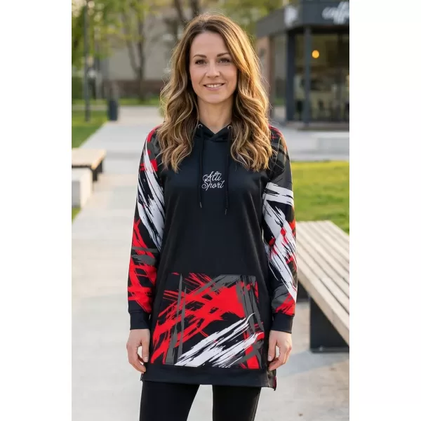  Funktionelles erweitertes Damen-Sweatshirt Premium ALTISPORT VOJ/ALW039MI03 SCHWARZ/ROT 