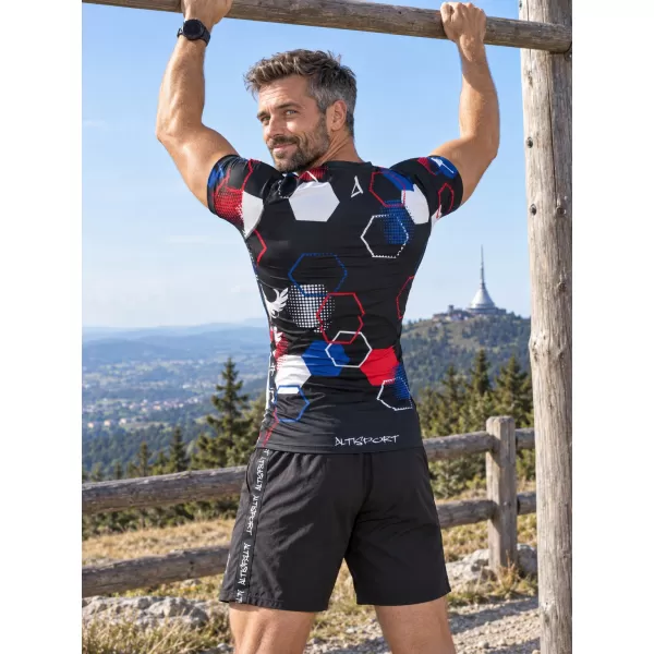  Herren Funktions-Kompressionsshirt mit kurzen Ärmeln Premium ALTISPORT VOJ/ALM036TR04 HEXA SCHWARZ 
