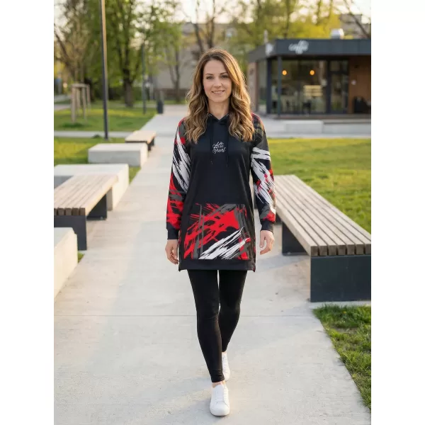  Funktionelles erweitertes Damen-Sweatshirt Premium ALTISPORT VOJ/ALW039MI03 SCHWARZ/ROT 
