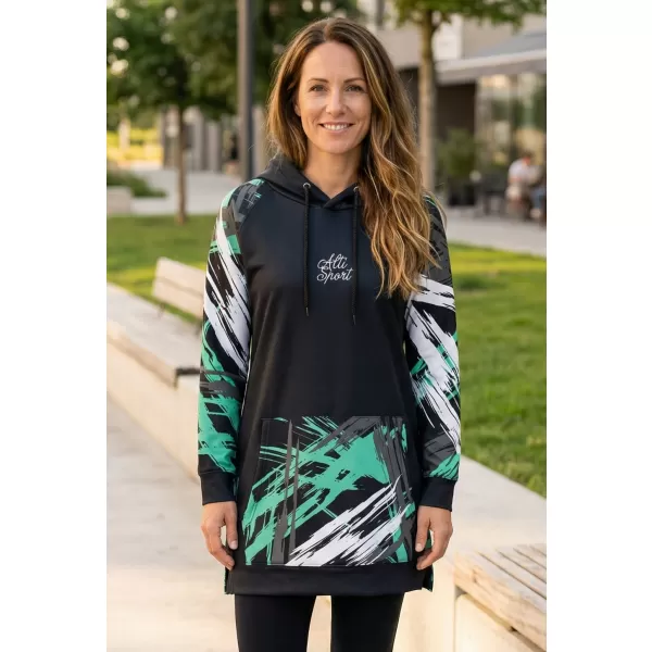  Funktionelles erweitertes Damen-Sweatshirt Premium ALTISPORT VOJ/ALW039MI03 SCHWARZ/TÜRKIS 