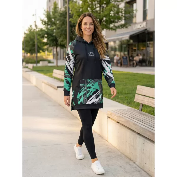  Funktionelles erweitertes Damen-Sweatshirt Premium ALTISPORT VOJ/ALW039MI03 SCHWARZ/TÜRKIS 