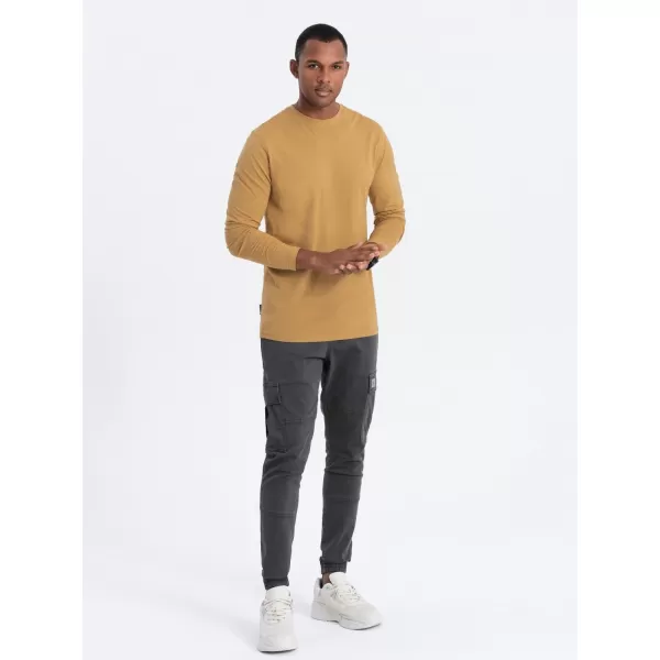  Herren t -Shirt mit einem langen Ärmel OMBRE OM-LSBL-0106 SENF 