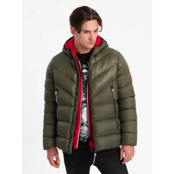  Herren Winterjacke OMBRE OM-JAHP-0145 DUNKLER OLIVENGRÜN 