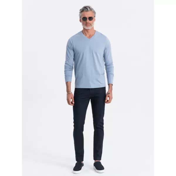  Herren t -Shirt mit einem langen Ärmel OMBRE OM-LSBL-0108 BLAUER DENIM 