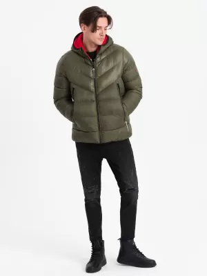 Herren Winterjacke OMBRE OM-JAHP-0145 DUNKLER OLIVENGRÜN