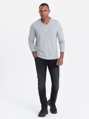 Herren t -Shirt mit einem langen Ärmel OMBRE OM-LSBL-0108 GRAUE MELANGE