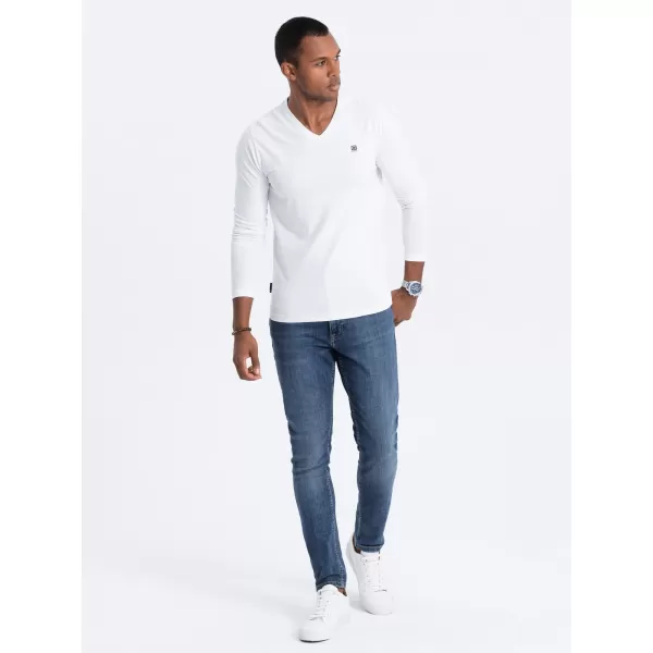  Herren t -Shirt mit einem langen Ärmel OMBRE OM-LSCL-0110 WEIß 