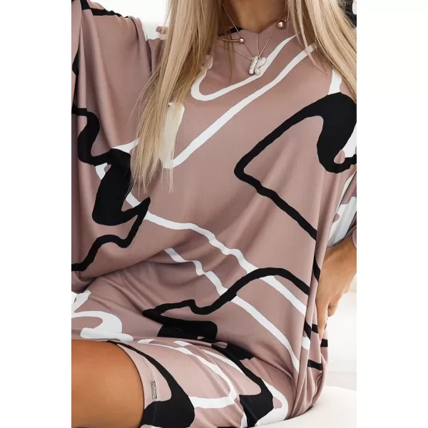  Kleid NUMOCO A402-8 BEIGE MIT EINEM SCHWARZEN MUSTER 