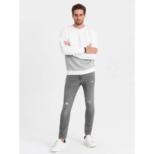  Herren -Sweatshirt OMBRE OM-SSNZ-0130 WEIß UND GRAU 