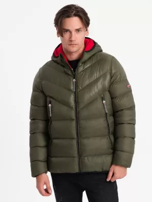 Herren Winterjacke OMBRE OM-JAHP-0145 DUNKLER OLIVENGRÜN