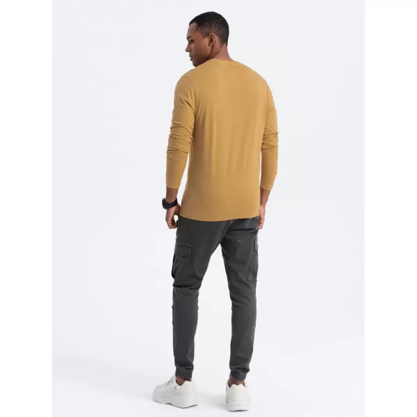  Herren t -Shirt mit einem langen Ärmel OMBRE OM-LSBL-0106 SENF 