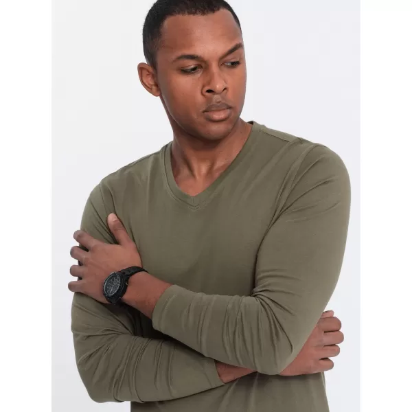  Herren t -Shirt mit einem langen Ärmel OMBRE OM-LSBL-0108 DUNKLE OLIVE 
