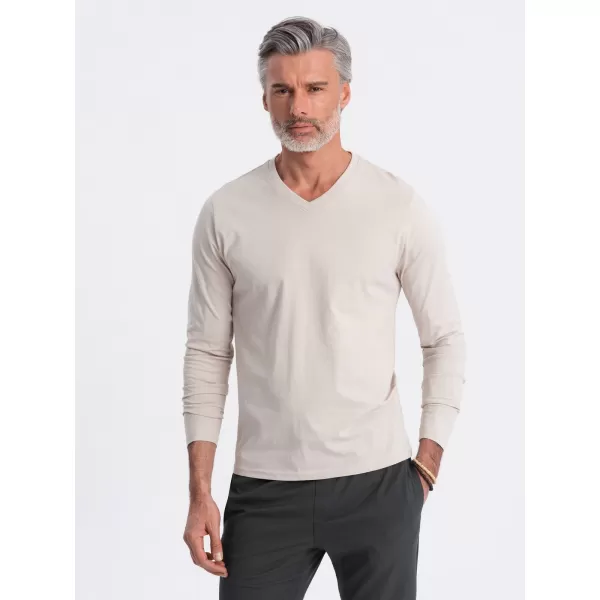  Herren t -Shirt mit einem langen Ärmel OMBRE OM-LSBL-0108 LEICHT BEIGE 