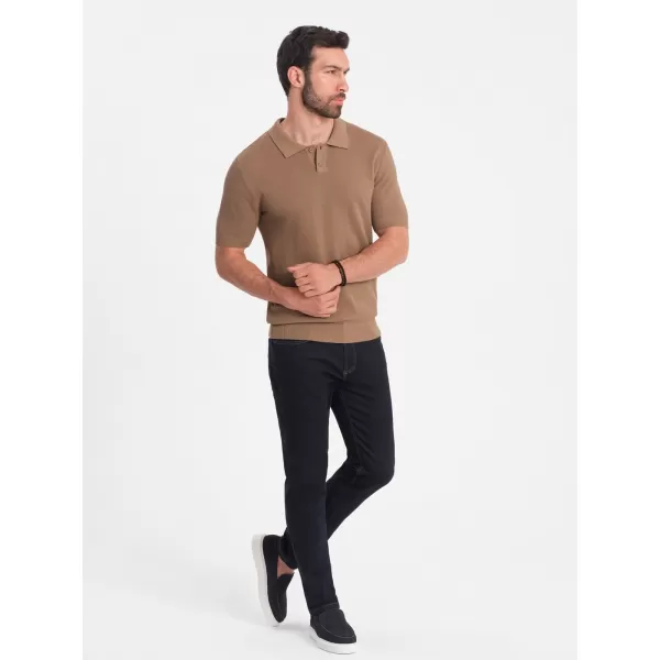  Herren t -Shirt mit einem Kragen OMBRE OM-POSS-0117 HELLBRAUN 