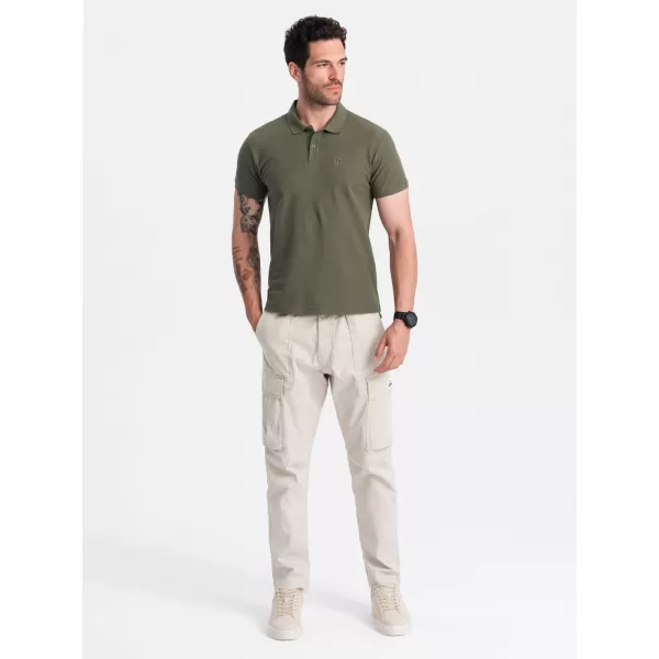  Herren t -Shirt mit einem Kragen OMBRE OM-POBS-0100 DUNKLER OLIVENGRÜN 