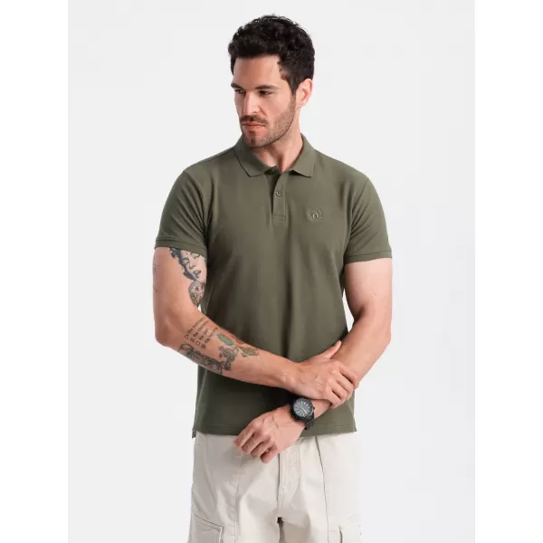  Herren t -Shirt mit einem Kragen OMBRE OM-POBS-0100 DUNKLER OLIVENGRÜN 