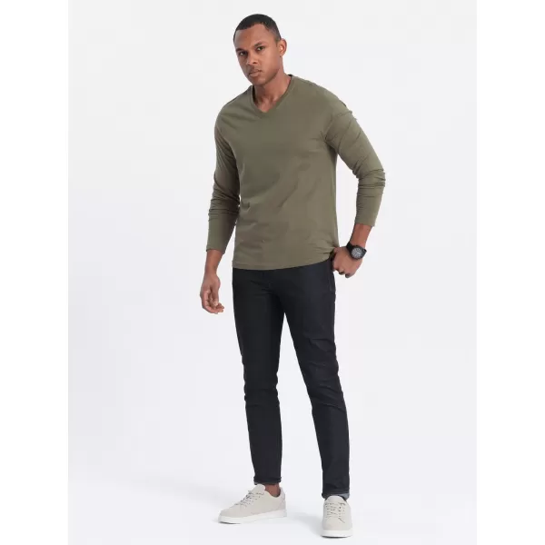  Herren t -Shirt mit einem langen Ärmel OMBRE OM-LSBL-0108 DUNKLE OLIVE 
