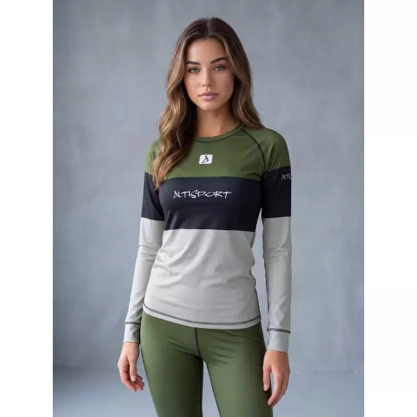  Frauenfunktionales Thermo -T -Shirt mit langen Ärmeln Premium ALTISPORT VOJ/ALW051TER01 KHAKI 