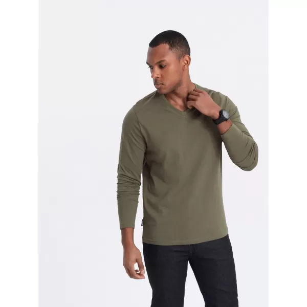  Herren t -Shirt mit einem langen Ärmel OMBRE OM-LSBL-0108 DUNKLE OLIVE 