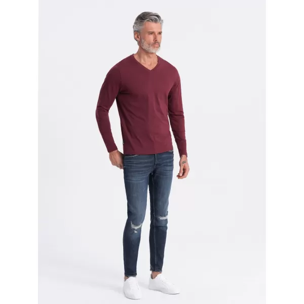  Herren t -Shirt mit einem langen Ärmel OMBRE OM-LSBL-0108 KASTANIENBRAUN 