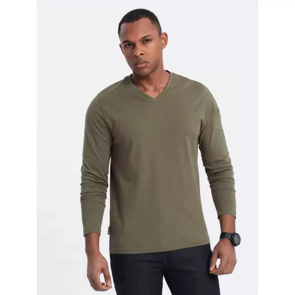  Herren t -Shirt mit einem langen Ärmel OMBRE OM-LSBL-0108 DUNKLE OLIVE 