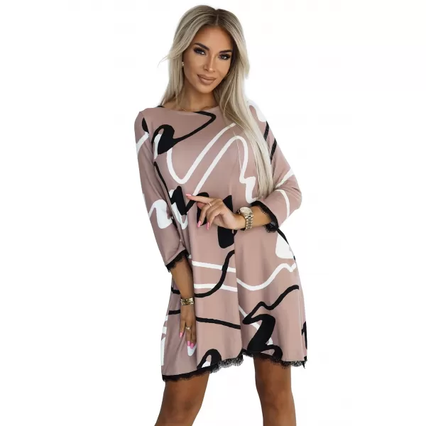 Damenpullover NUMOCO 577-1 BEIGE MIT SCHWARZWEIßMUSTER 