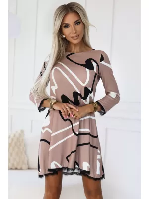 Damenpullover NUMOCO 577-1 BEIGE MIT SCHWARZWEIßMUSTER