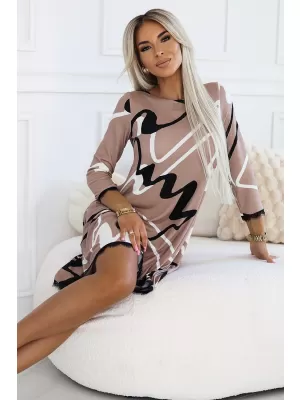 Damenpullover NUMOCO 577-1 BEIGE MIT SCHWARZWEIßMUSTER