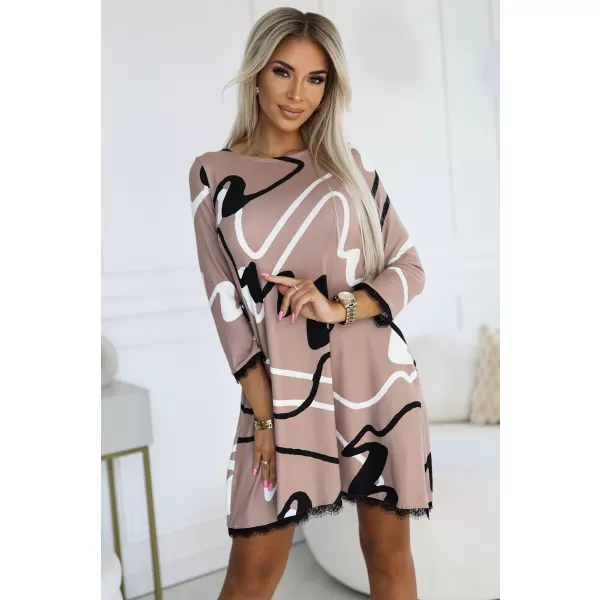  Damenpullover NUMOCO 577-1 BEIGE MIT SCHWARZWEIßMUSTER 