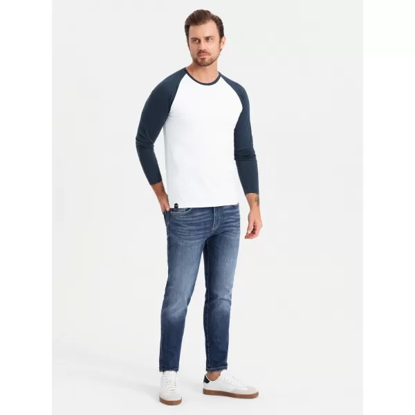  Hemd OMBRE OM-LSCL-0105 WEIß UND MARINE 